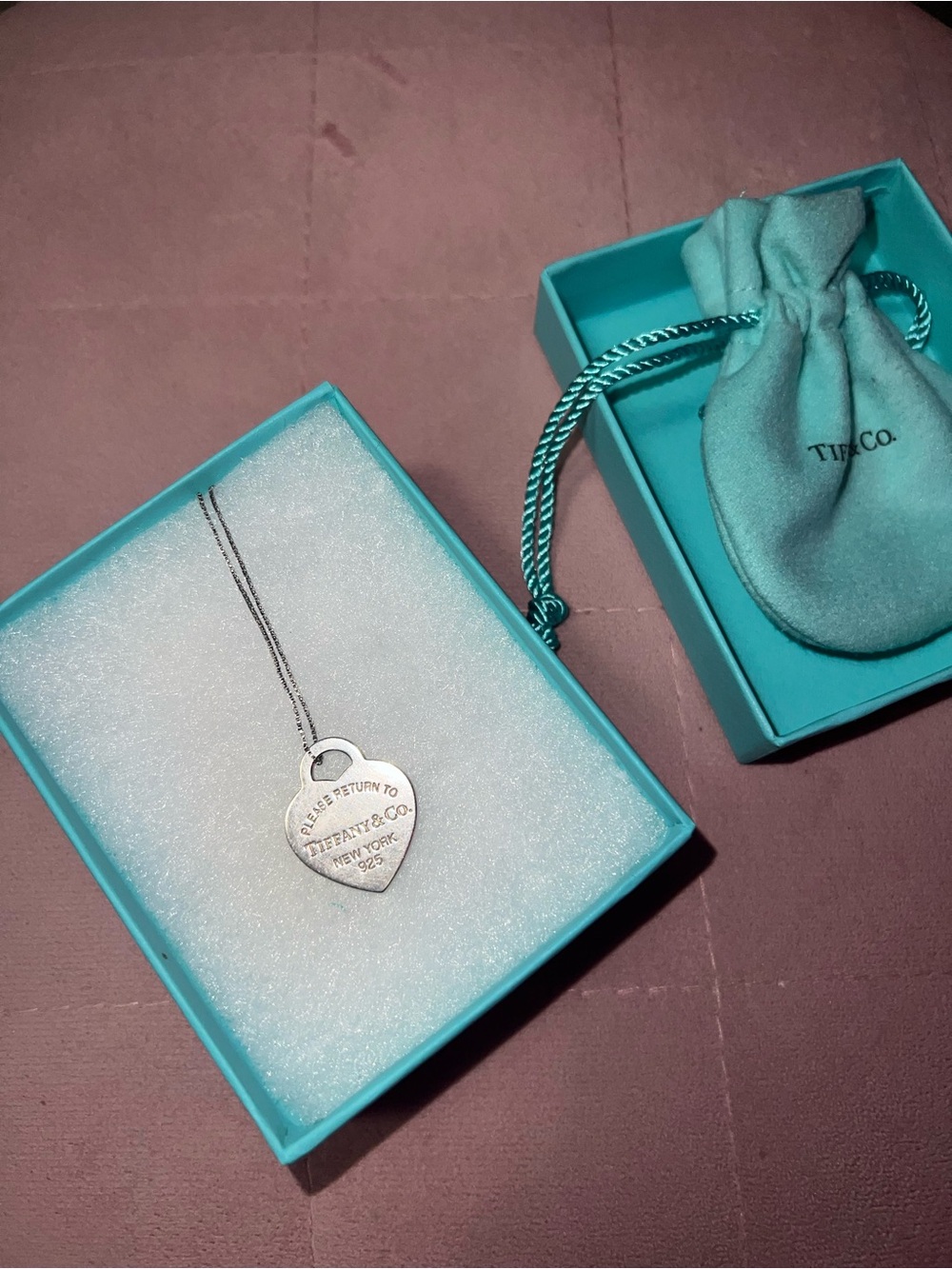 Tiffany & Co. Sterling Silver Heart Tag Necklace - Blue